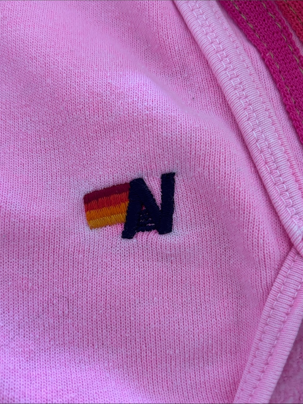 Aviator Nation neon Pink Athletic Shorts with Rainbow Side Stripes - Picture 3 of 7